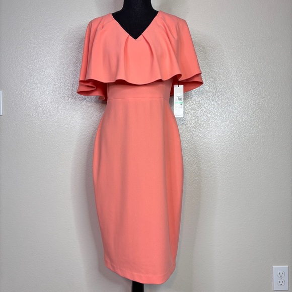 Calvin Klein Coral Capelet Sheath Dress Size 8 - Picture 3 of 10